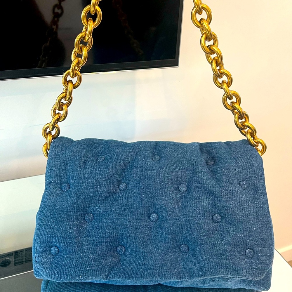 Zara Puff Denim Bag With Chain Handle